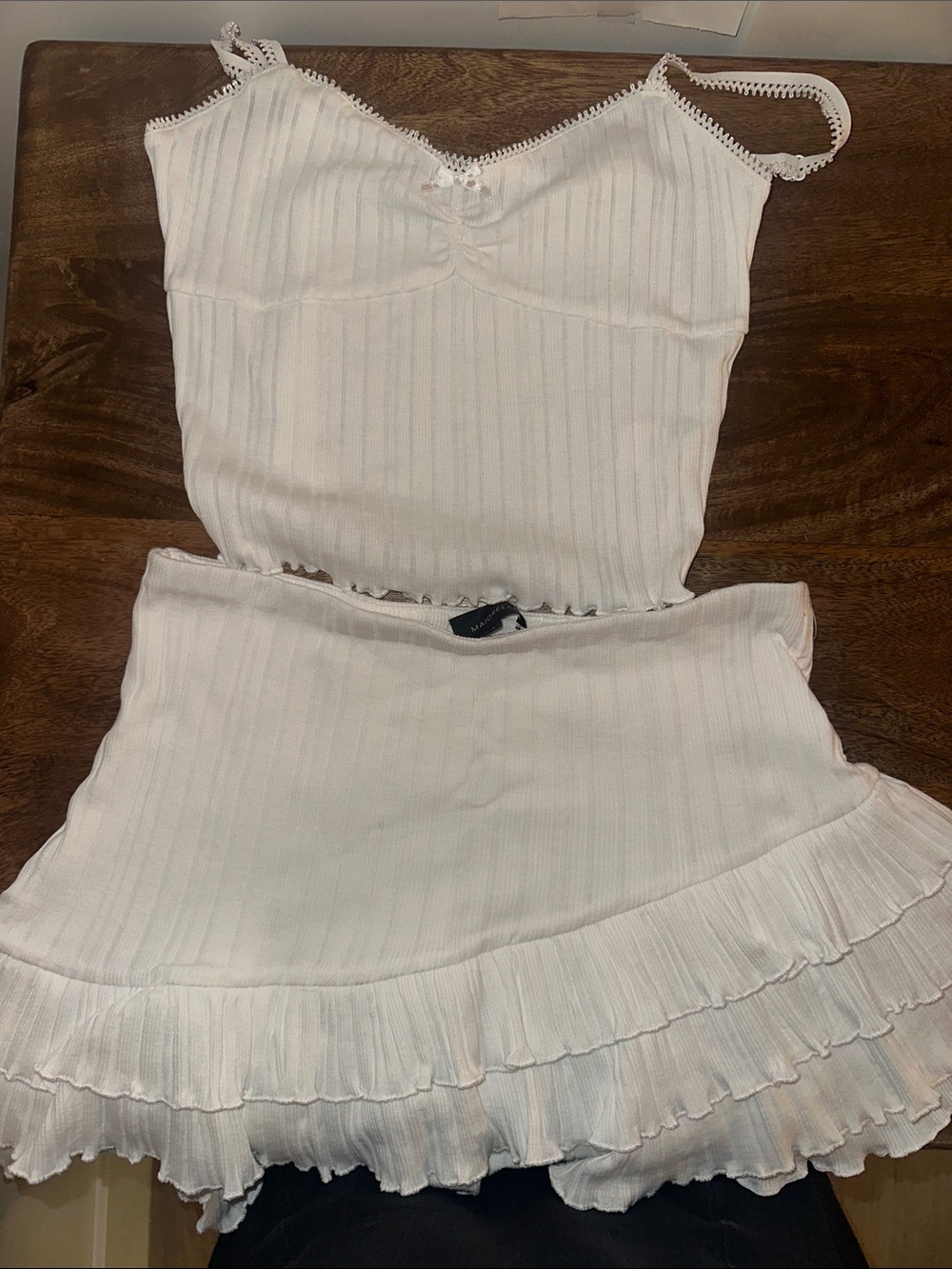 MAJORELLE White Ribbed Cami and Ruffled Skirt Set